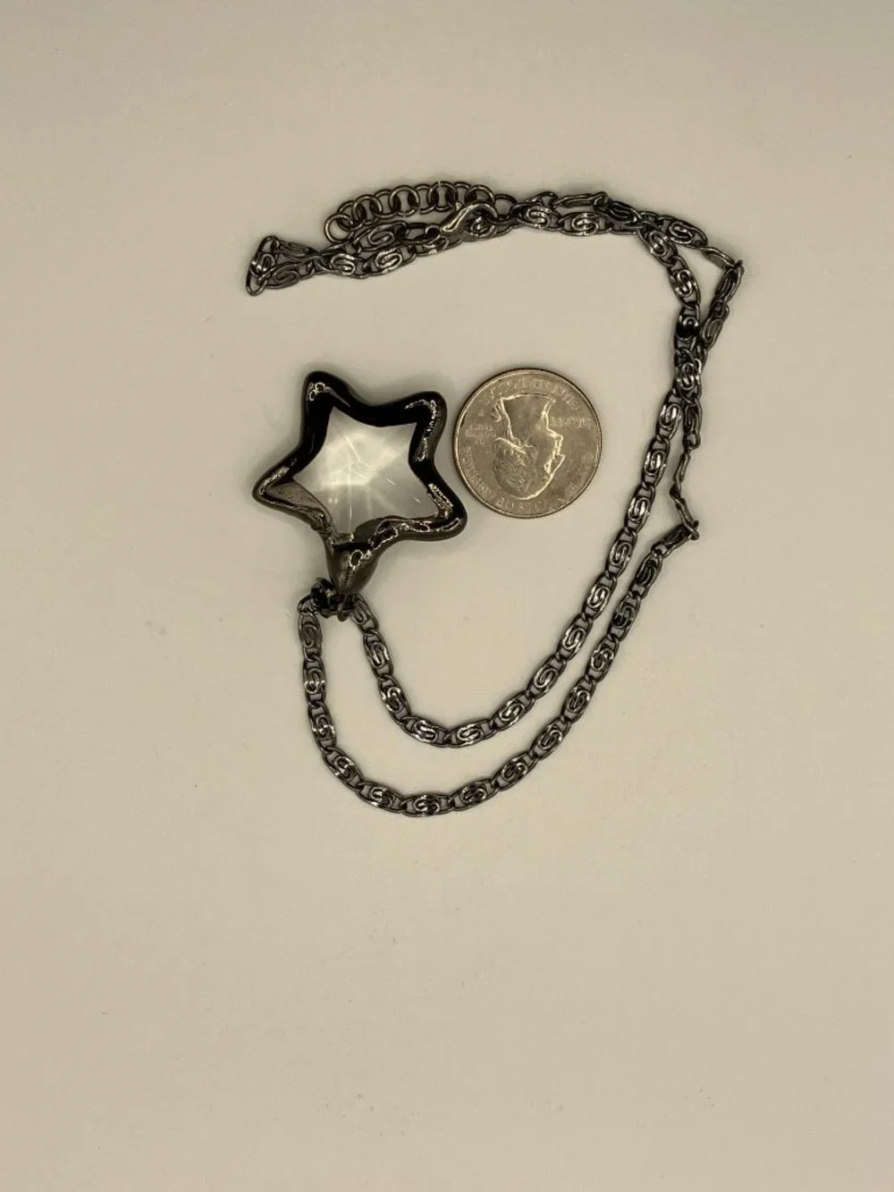 Star Glass Pendant + Gunmetal Stainless Steel 27-inch adjustable Chain NEW